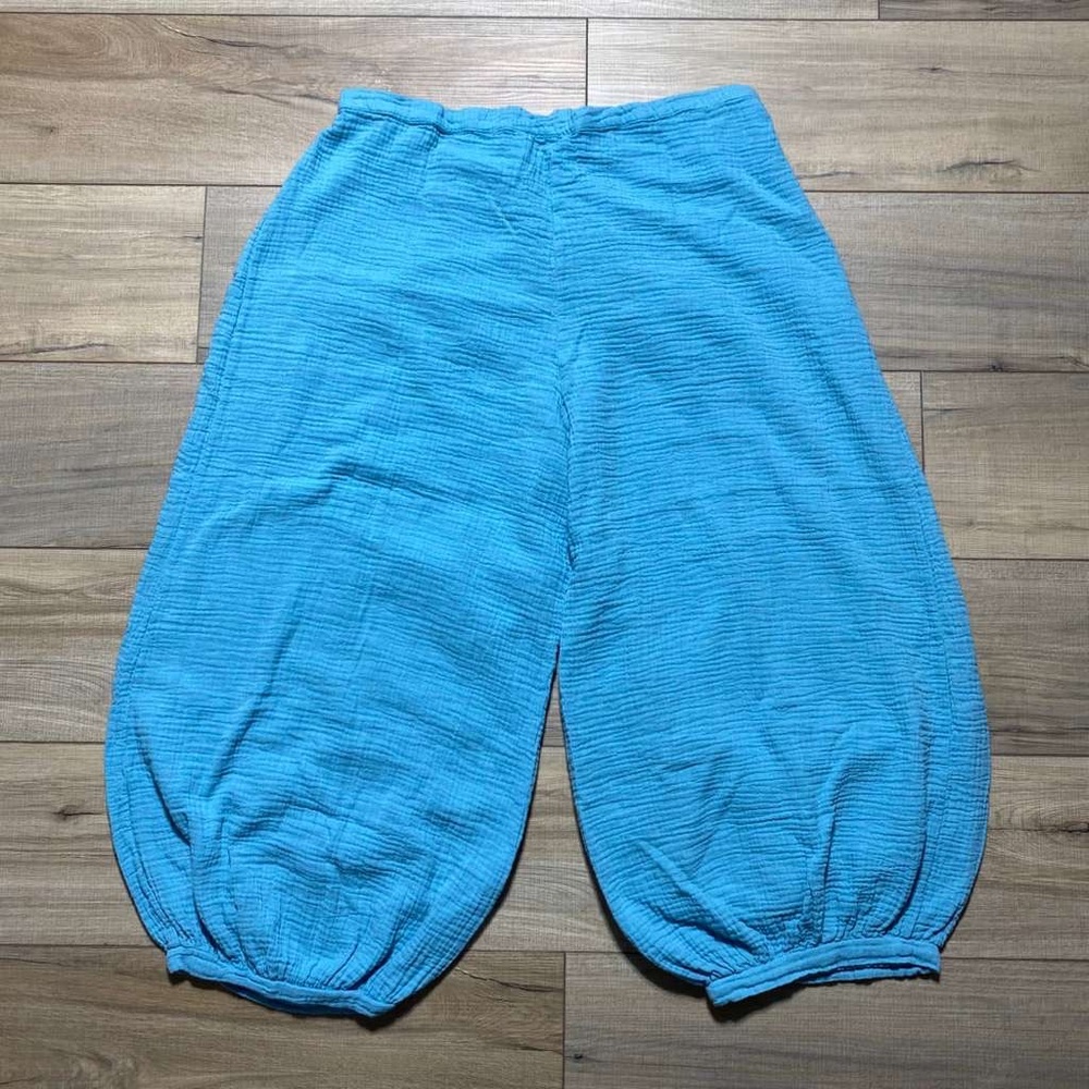bryn Walker Turquoise Cropped Cotton Gauze Pants
